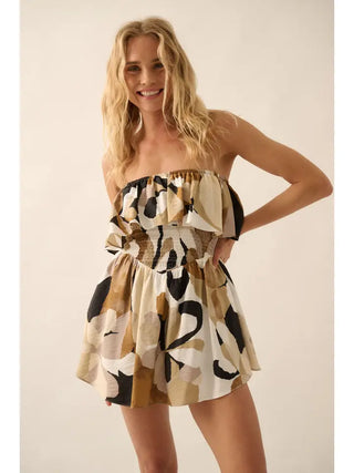 The Flounce Romper- Taupe Black