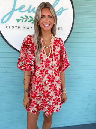 (BuddyLove) The Frankie Eyelet Mini Dress-Coral