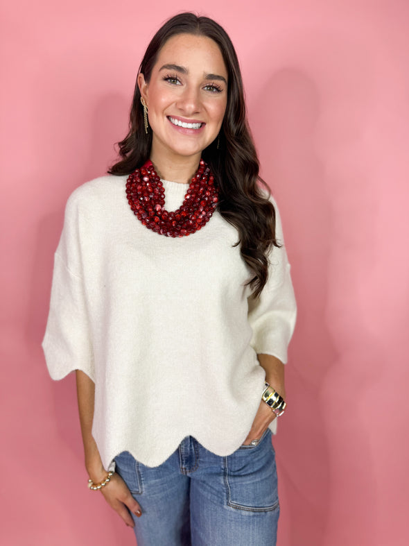 The Haley Scalloped Sweater-Cream