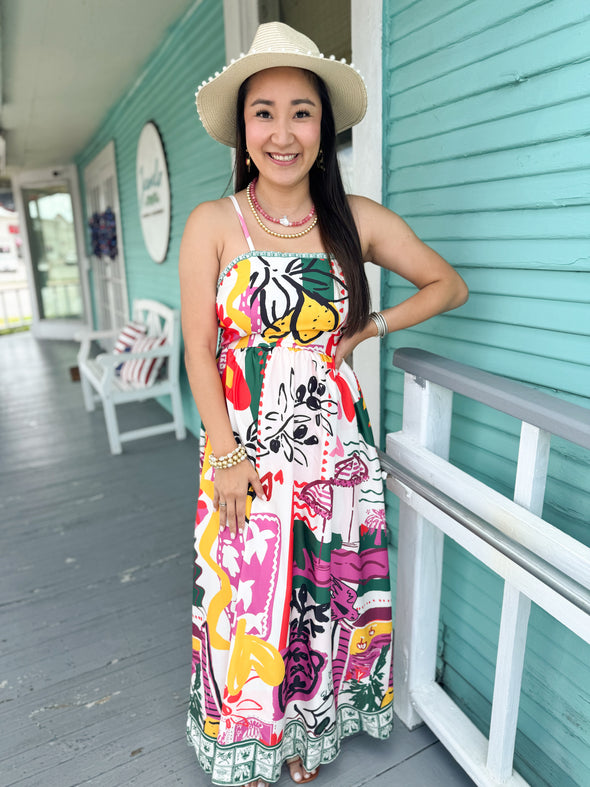 The Megan Tropical Strap Dress-Green