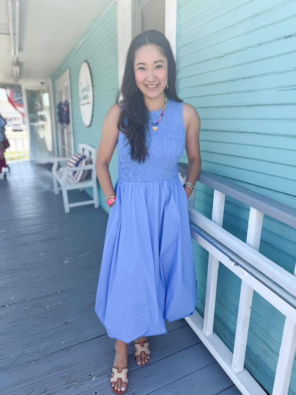 The Marty Smocked Midi Dress-Blue