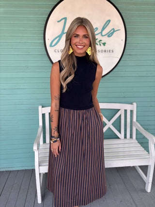 The Angela Stripe Midi Dress-Navy