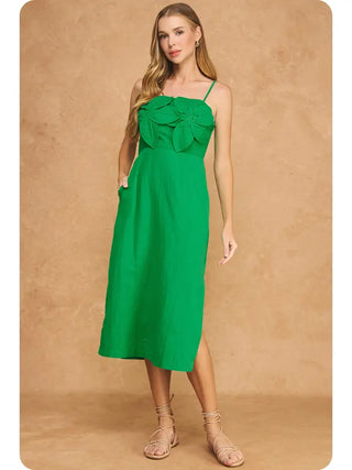 The Belinda Flower Detail Midi Dress-Green