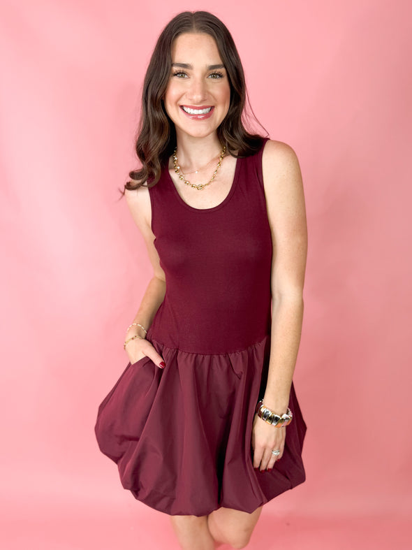 The Tiffany Mini Dress-Wine