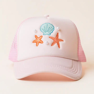 The Seashell Pearl Trucker Hat-Pink