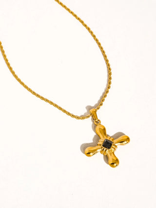 The Chantal Stone Cross Necklace-Black