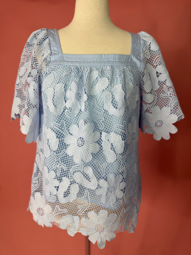 The Sally Floral Lace Top-Blue
