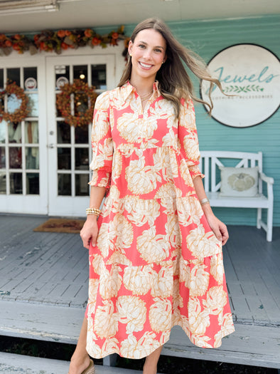 The Eleanor Fall Floral Dress-Orange