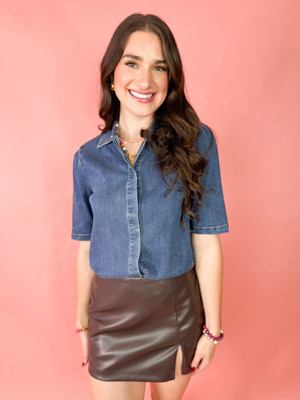 The Brody Collared Top-Denim