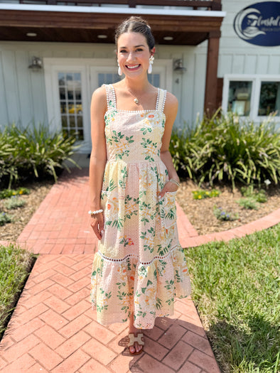 The Julianna Eyelet Midi Dress-Cream