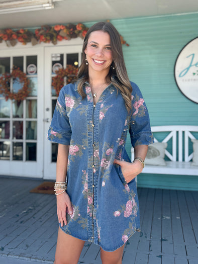 The Delaney Floral Dress-Denim