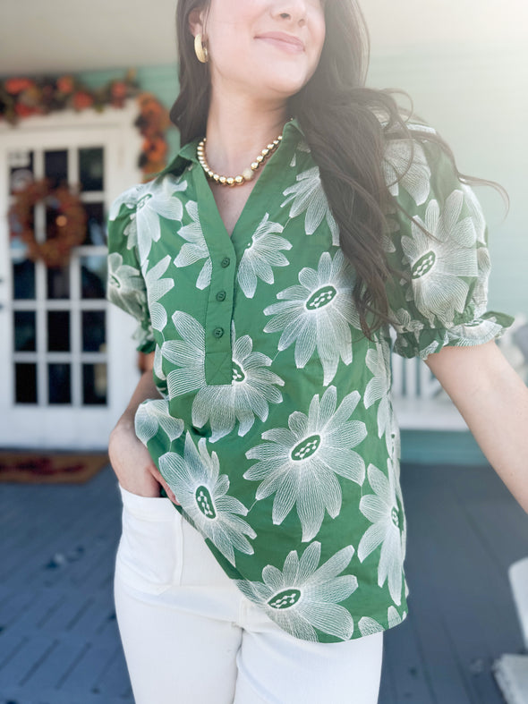 The Susan Floral Top-Green