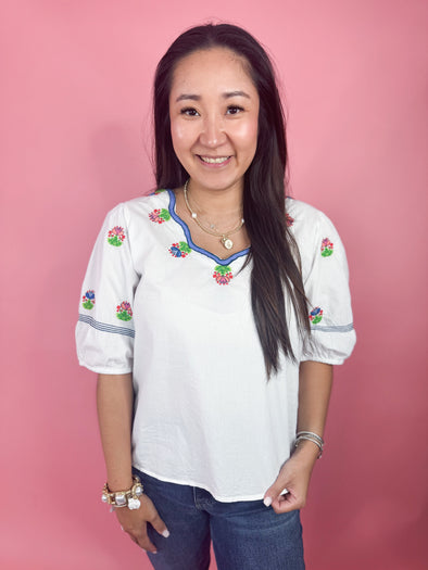 (THML) The Linda Embroidered Top-White
