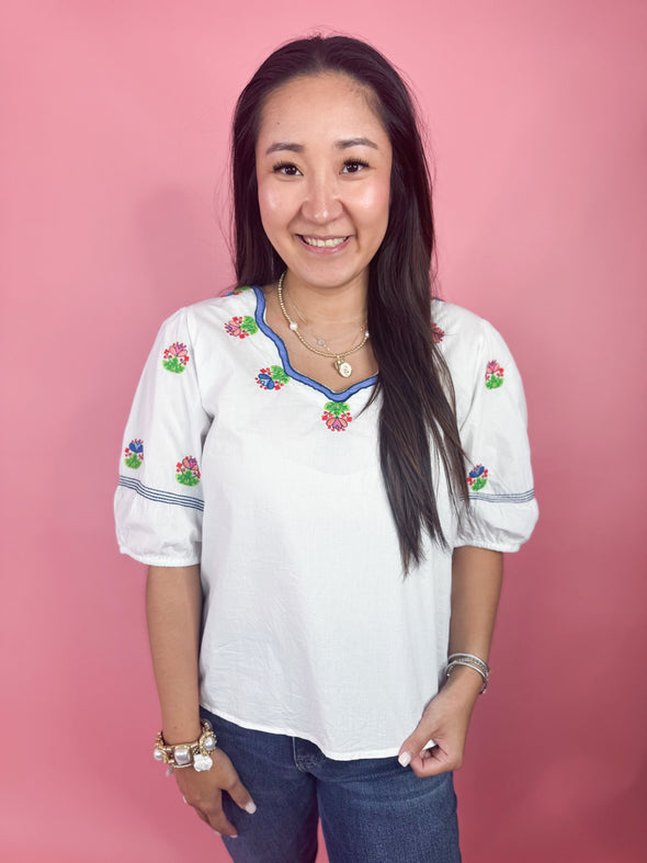 (THML) The Linda Embroidered Top-White