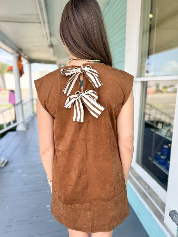 The Addie Suede Mini Dress-Brown