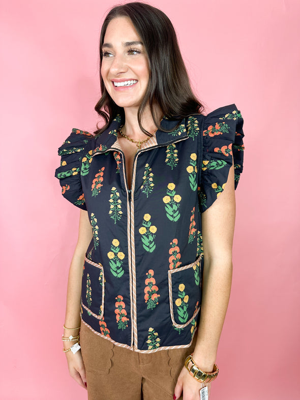 The Georgia Floral Vest-Black