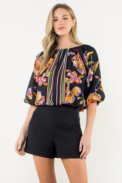 (THML) The Barton Floral Top-Black