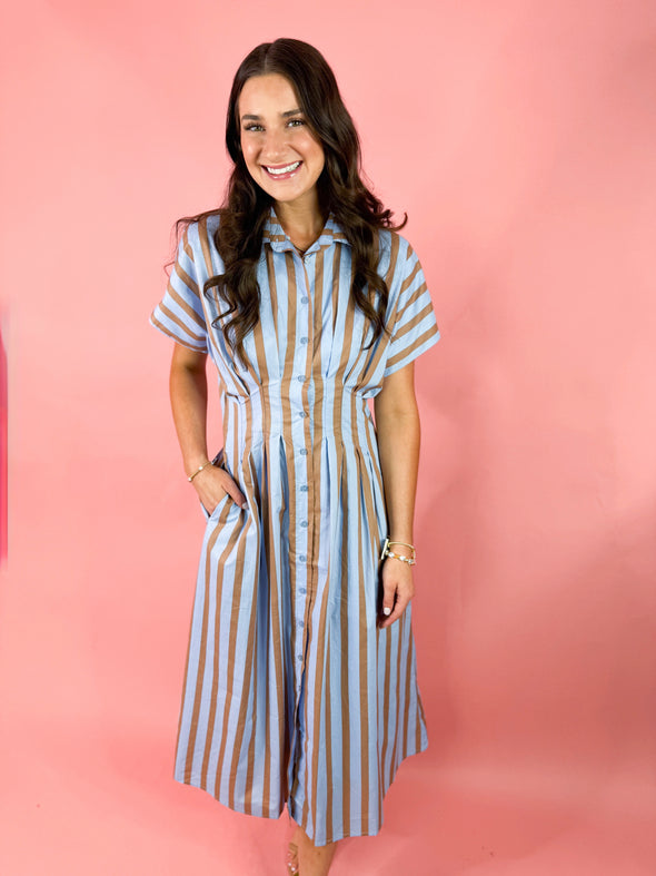 (THML) The Cammie Stripe Midi Dress-Blue