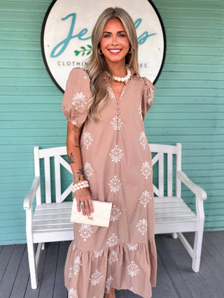 The Franceen Floral Midi Dress-Latte