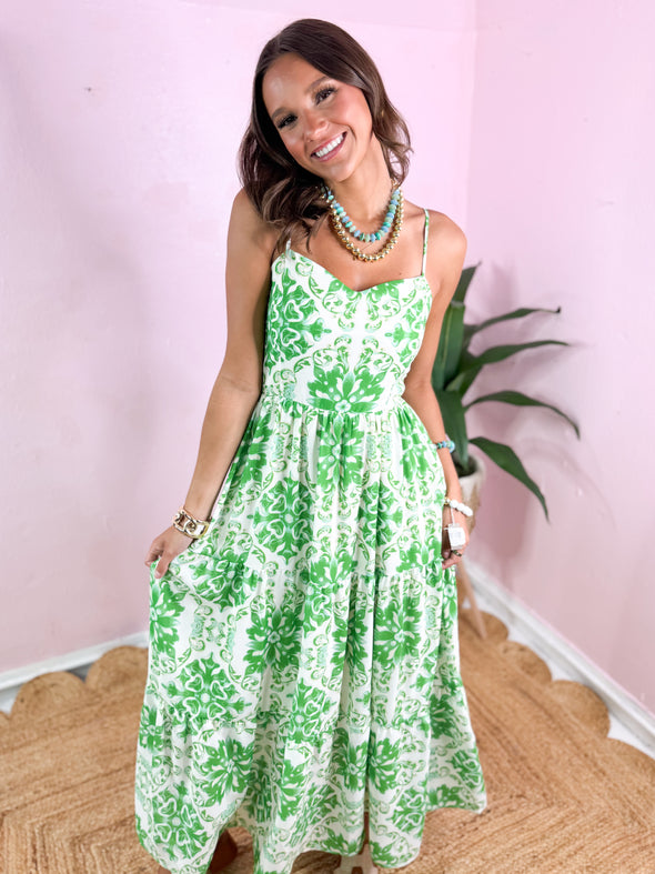 The Qualey Printed Midi Dress-Sage