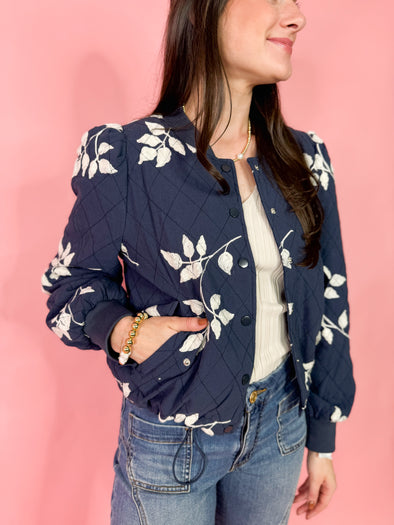 navy quilted floral jacket 