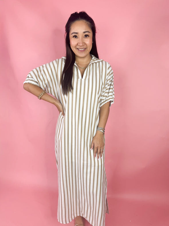brown stripe maxi dress