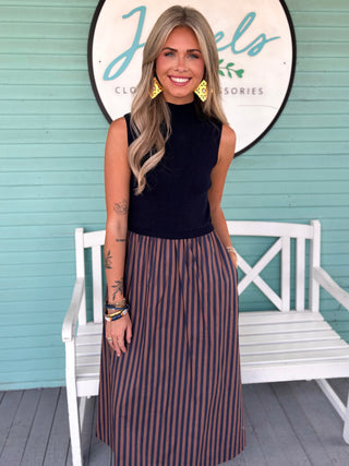 The Angela Stripe Midi Dress-Navy