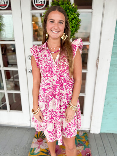 The Keely Printed Dress-Magenta