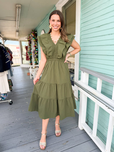 olive flutter sleeve THML dress