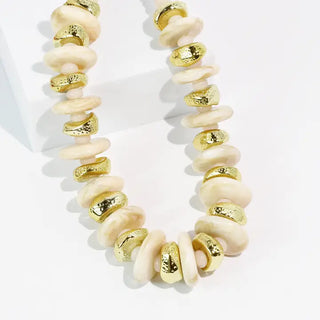 The Ivory and Gold Disc Necklace-Gold