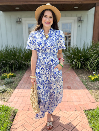 The Arbor Flora Midi Dress-Blue