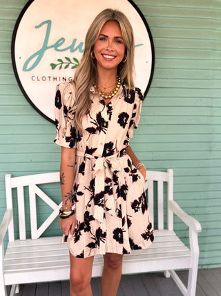 The Lilly Floral Button Dress-Ecru