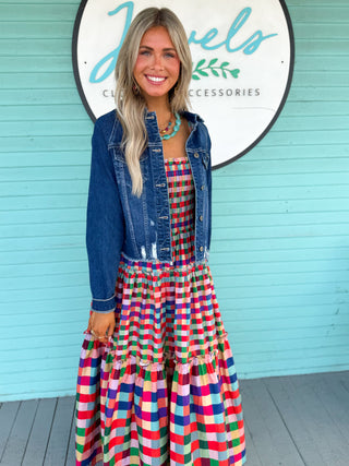 The Carol Plaid Tiered Midi Dress-Multi