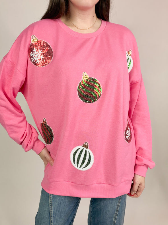 The Christmas Queen Sequin Sweatshirt-Pink