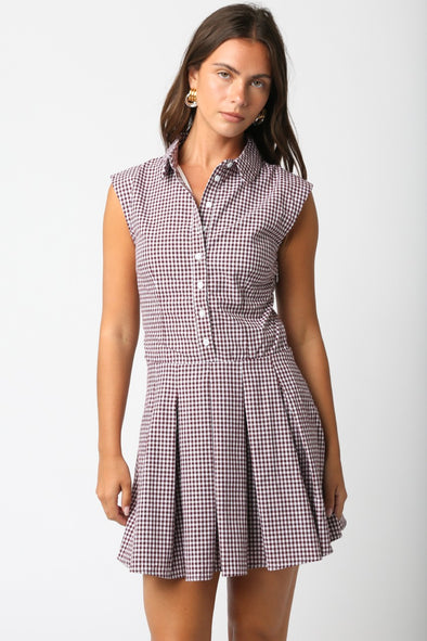The Jenni Checkered Dress-Burgundy