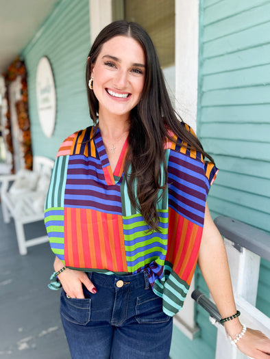 The Emerson Shirred Top-Blue