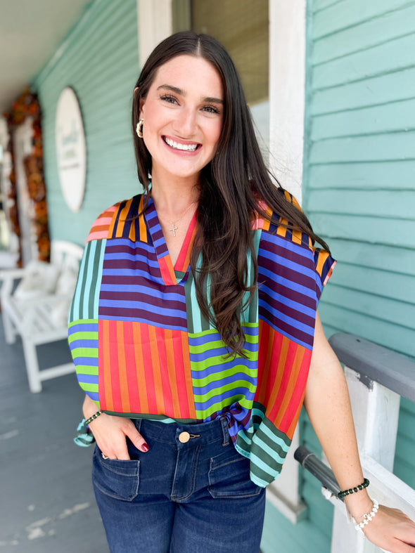 The Emerson Shirred Top-Blue