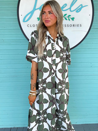 The Coleman Floral Midi Dress-Olive