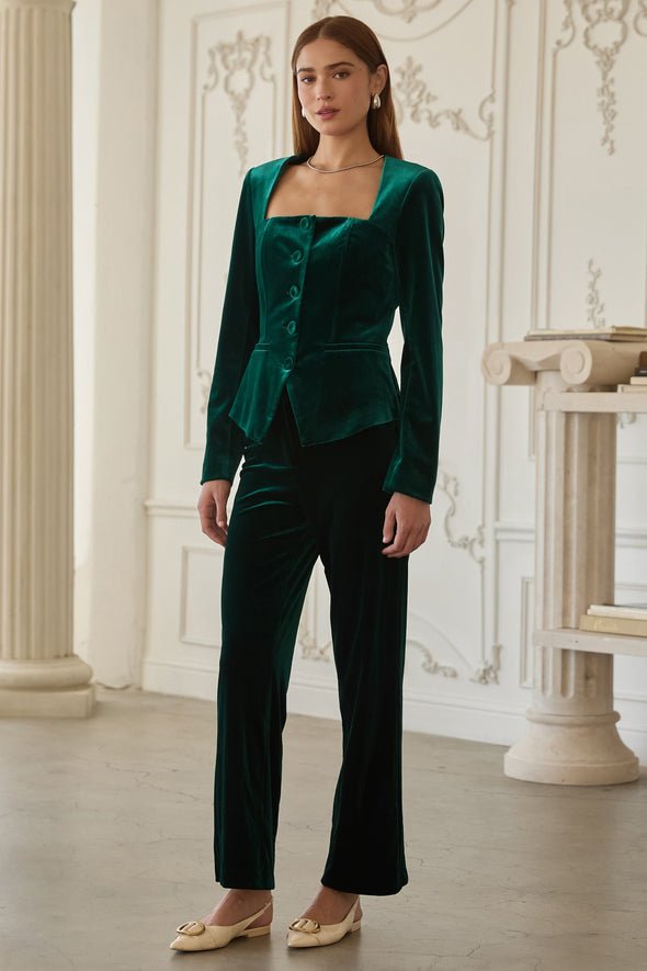 The Emmie Velvet Pants-Green