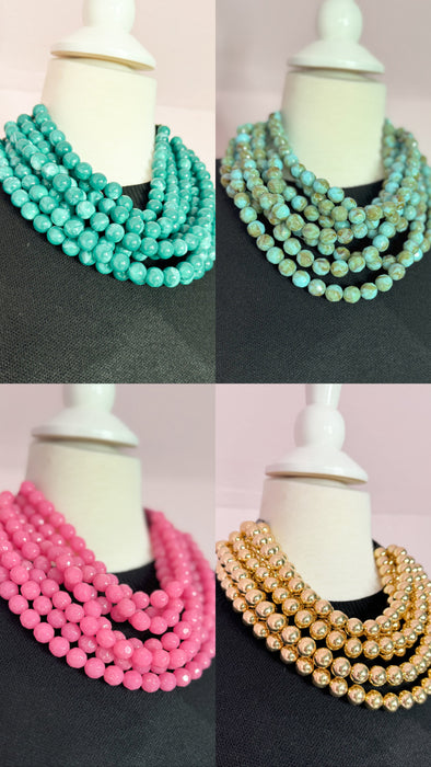 Chunky Beaded Layered Necklace-Multiple Colors
