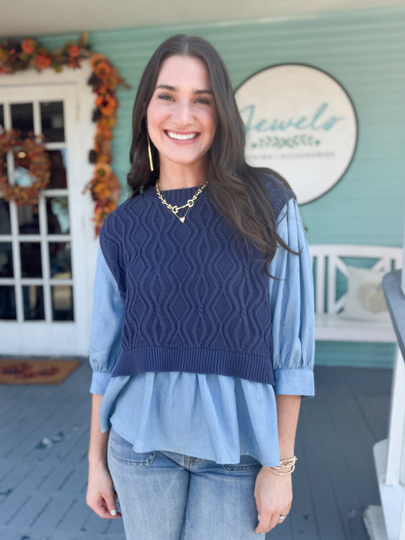 The Yarissa Sweater Top-Blue