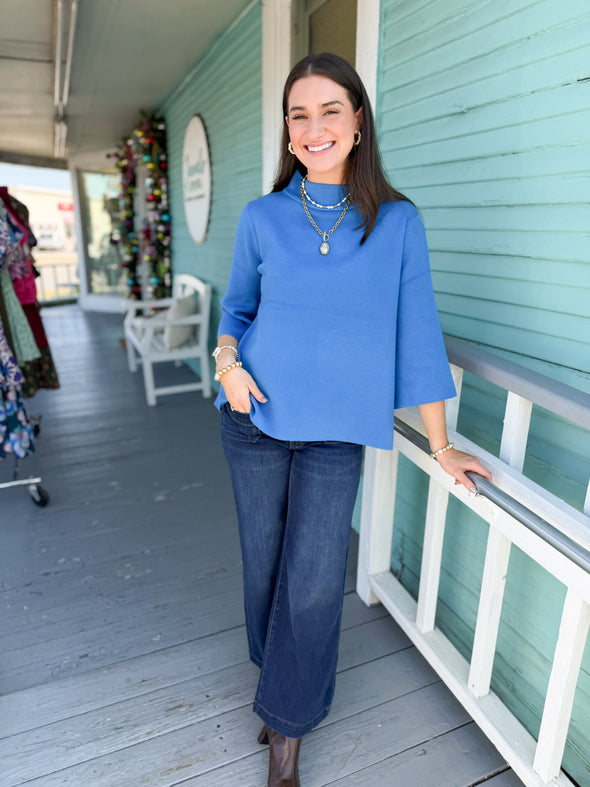 The Abby Mock Neck Sweater- Blue