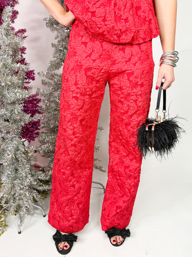 The Arielle Jacquard Wide Leg Pant- Red