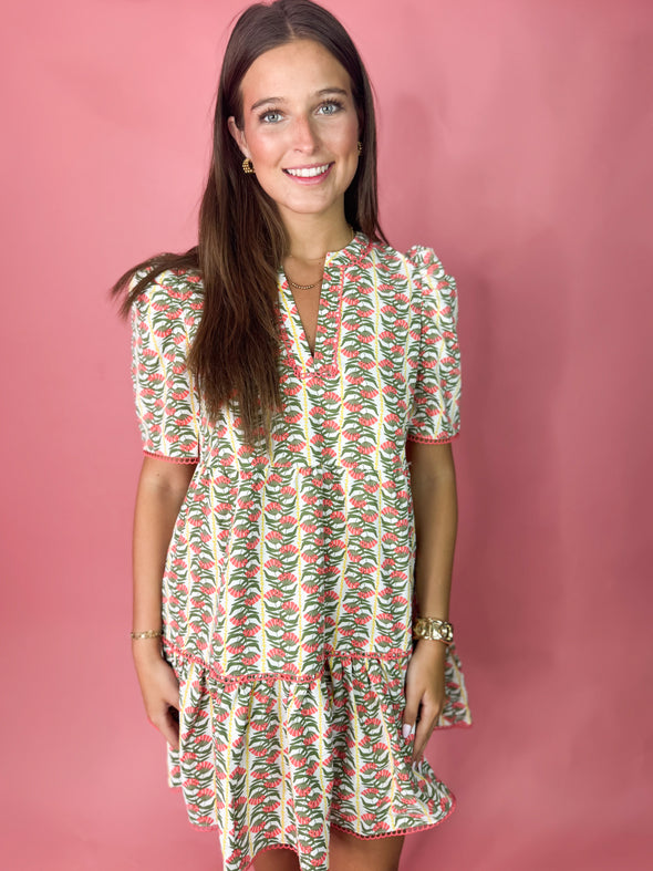 The Adelyn Floral Dress-Coral
