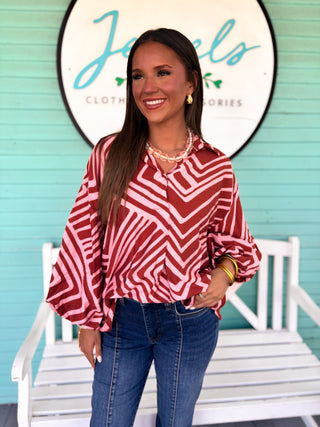 The Beau Geometric Print Top-Pink