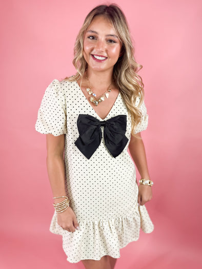 The Frances Polka Dot Dress-Cream