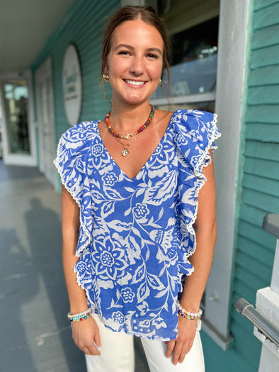 The Marny Floral Blouse-Blue