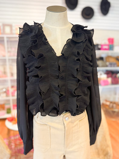 The Georgie Ruffle Top-Black