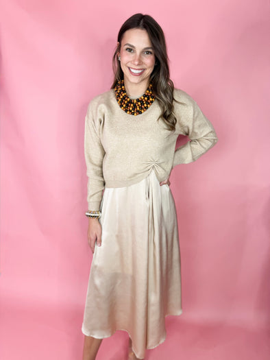 The Celeste Sweater Dress Set-Champagne