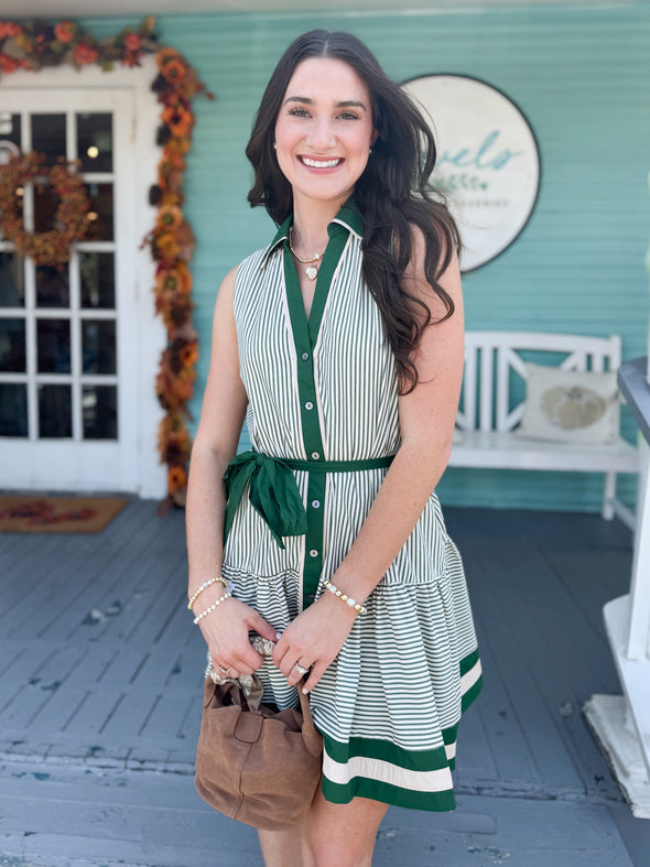 The Lillian Stripe Dress-Green